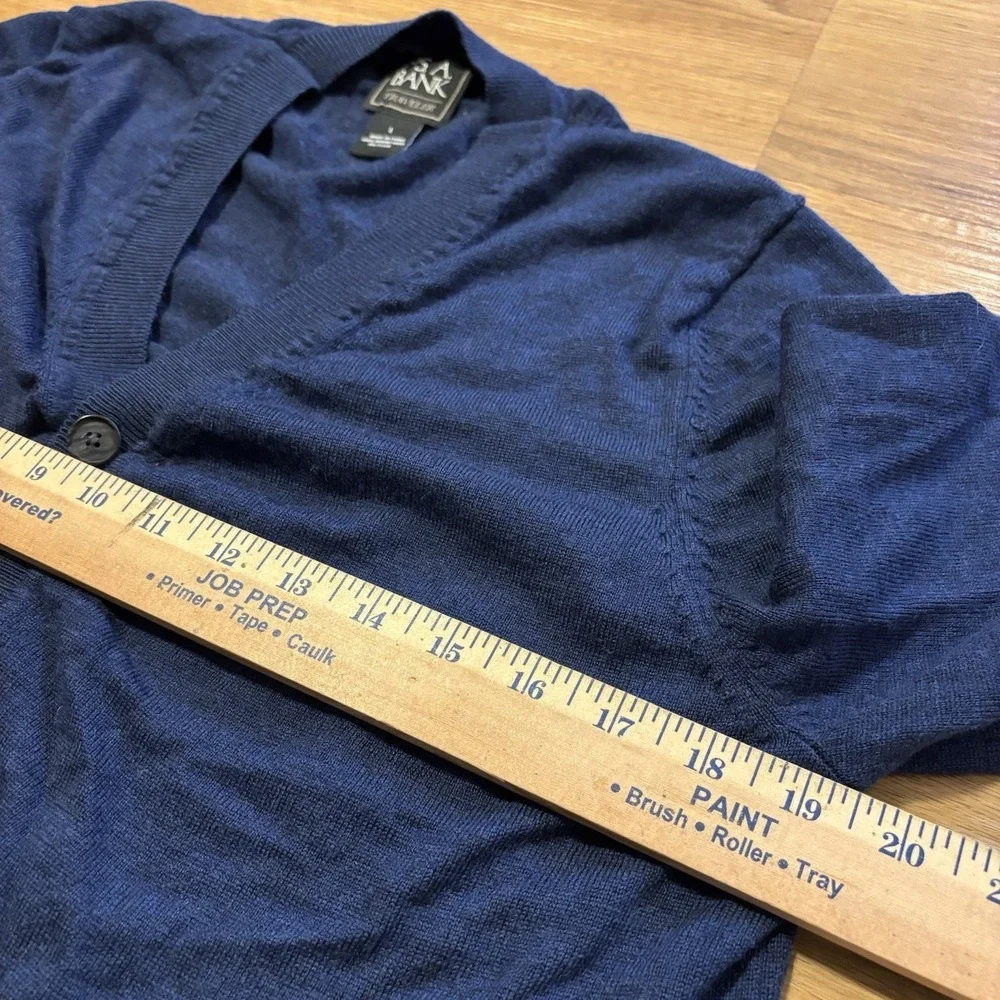 Jos A Bank Traveler Cardigan Sweater Mens *Fits Sz Small* Merino Wool Navy Blue
